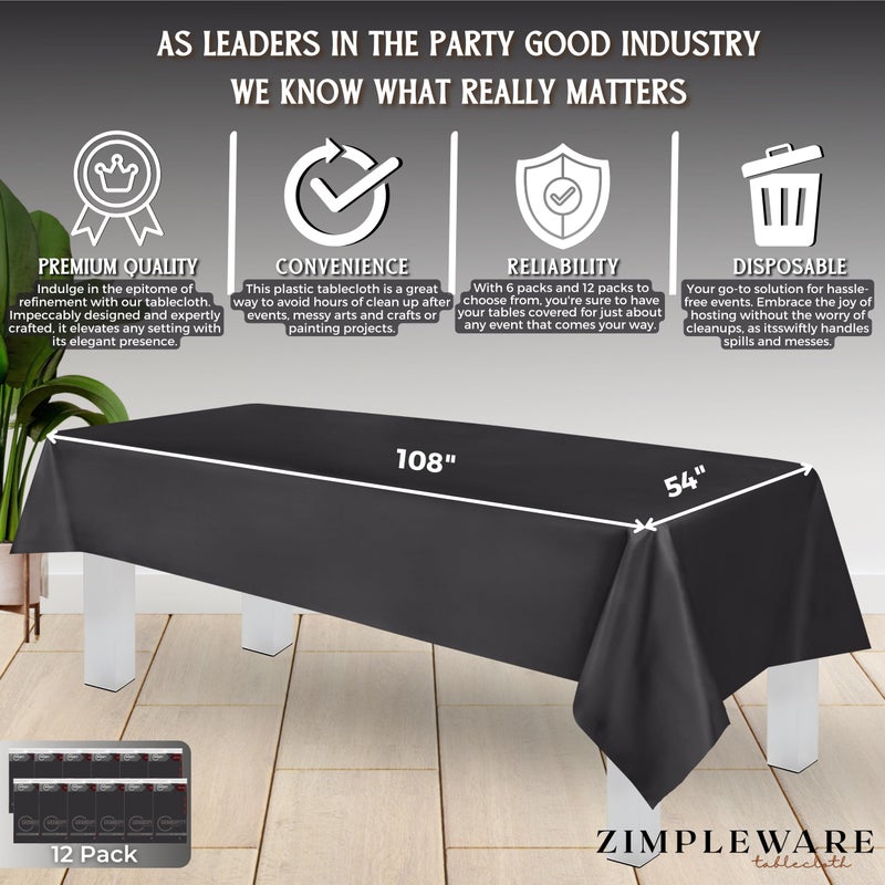 ZIMPLEWARE Premium Dark Grey Plastic Table Cloth Disposable (12 Pk) Plastic Tablecloths for Rectangle Tables (54in x 108in) Party Table Cloths Disposable for 6ft to 8ft Rectangle Tables - Image 3